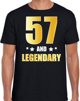 Bellatio Decorations 57 and legendary verjaardag cadeau t-shirt / shirt - zwart - gouden en witte letters - voor heren - 57 jaar verjaardag kado shirt / outfit 2XL