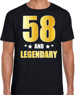 Bellatio Decorations 58 and legendary verjaardag cadeau t-shirt - zwart - gouden letters - heren - 58 jaar geworden