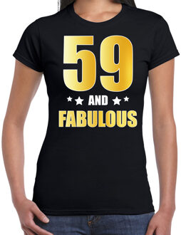 Bellatio Decorations 59 and fabulous verjaardag cadeau t-shirt / shirt - zwart - gouden en witte letters - voor dames - 59 jaar verjaardag kado shirt / outfit 2XL