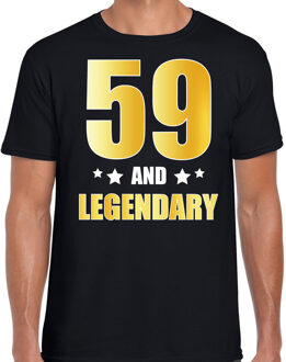 Bellatio Decorations 59 and legendary verjaardag cadeau t-shirt / shirt - zwart - gouden en witte letters - voor heren - 59 jaar verjaardag kado shirt / outfit 2XL