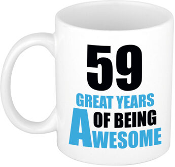 Bellatio Decorations 59 great years of being awesome cadeau mok / beker wit en blauw - verjaardagscadeau 59 jaar - feest mokken