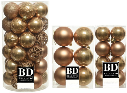 Bellatio Decorations 59x stuks kunststof kerstballen camel bruin 4, 6 en 8 cm glans/mat/glitter mix