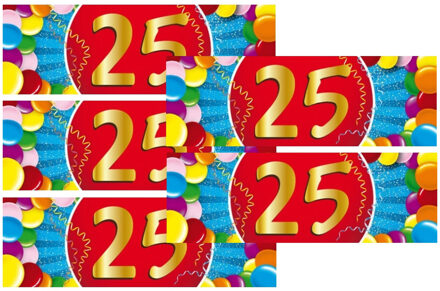 Bellatio Decorations 5x 25 Jaar leeftijd stickers 19 x 6 cm - 25 jaar verjaardag/jubileum versiering 5 stuks