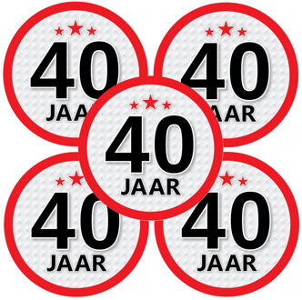 Bellatio Decorations 5x 40 Jaar leeftijd stickers rond 15 cm - 40 jaar verjaardag/jubileum versiering 5 stuks
