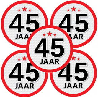 Bellatio Decorations 5x 45 Jaar leeftijd stickers rond 15 cm - 45 jaar verjaardag/jubileum versiering 5 stuks