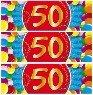 Bellatio Decorations 5x 50 Jaar leeftijd stickers 19 x 6 cm - 50 jaar verjaardag/jubileum versiering 5 stuks