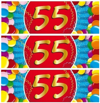 Bellatio Decorations 5x 55 Jaar leeftijd stickers 19 x 6 cm - 55 jaar verjaardag/jubileum versiering 5 stuks
