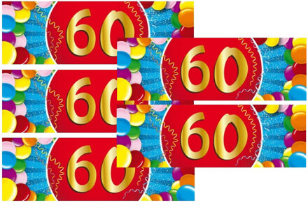 Bellatio Decorations 5x 60 Jaar leeftijd stickers 19 x 6 cm - 60 jaar verjaardag/jubileum versiering 5 stuks