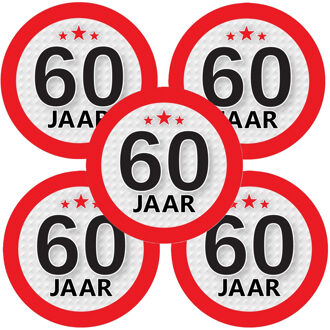 Bellatio Decorations 5x 60 Jaar leeftijd stickers rond 9 cm - 60 jaar verjaardag/jubileum versiering