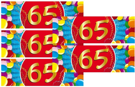 Bellatio Decorations 5x 65 Jaar leeftijd stickers 19 x 6 cm - 65 jaar verjaardag/jubileum versiering 5 stuks