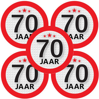 Bellatio Decorations 5x 70 Jaar leeftijd stickers rond 9 cm - 70 jaar verjaardag/jubileum versiering