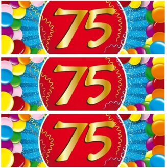 Bellatio Decorations 5x 75 Jaar leeftijd stickers 19 x 6 cm - 75 jaar verjaardag/jubileum versiering 5 stuks