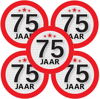 Bellatio Decorations 5x 75 Jaar leeftijd stickers rond 9 cm - 75 jaar verjaardag/jubileum versiering
