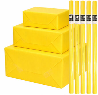 Bellatio Decorations 5x - rollen cadeau Inpakpapier - geel - 200 x 70 cm - cadeaupapier