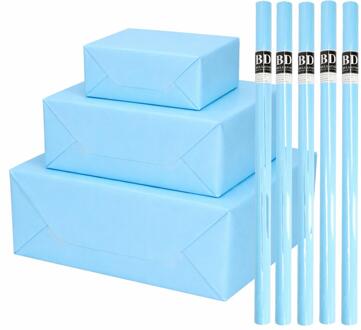 Bellatio Decorations 5x - rollen cadeau Inpakpapier - lichtblauw - 200 x 70 cm - cadeaupapier