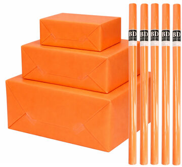Bellatio Decorations 5x - rollen cadeau Inpakpapier - oranje - 200 x 70 cm - cadeaupapier