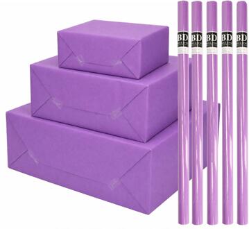 Bellatio Decorations 5x - rollen cadeau Inpakpapier - paars - 200 x 70 cm - cadeaupapier