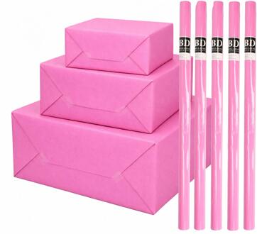 Bellatio Decorations 5x - rollen cadeau Inpakpapier - roze - 200 x 70 cm - cadeaupapier
