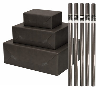 Bellatio Decorations 5x - rollen cadeau Inpakpapier - zwart - 200 x 70 cm - cadeaupapier