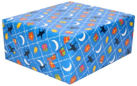 Bellatio Decorations 5x Sinterklaas inpakpapier/cadeaupapier print blauw 250 x 70 cm