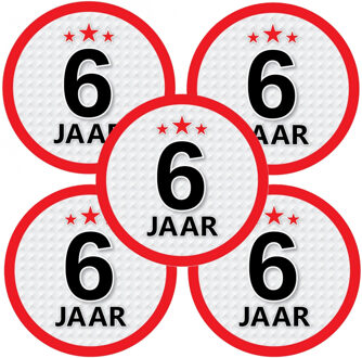 Bellatio Decorations 6 jaar leeftijd sticker - 5x - rond - Dia 15 cm - 6 jaar verjaardag - jubileum - leeftijd versiering
