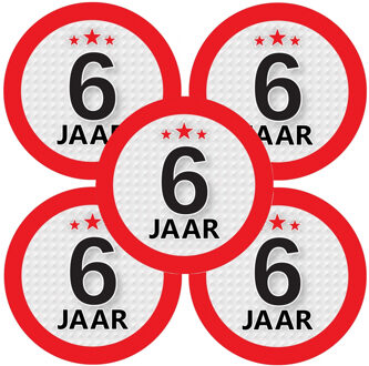 Bellatio Decorations 6 jaar leeftijd verjaardag sticker - 20x - rond - Dia 9 cm - 6 jaar jubileum - versiering