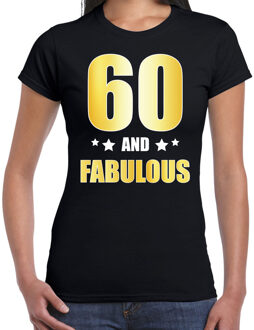 Bellatio Decorations 60 and fabulous verjaardag cadeau t-shirt / shirt - zwart - gouden en witte letters - voor dames - 60 jaar verjaardag kado shirt / outfit XS