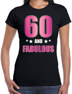 Bellatio Decorations 60 and fabulous verjaardag cadeau t-shirt / shirt - zwart met roze en witte letters - voor dames - 60ste verjaardag kado shirt / outfit 2XL