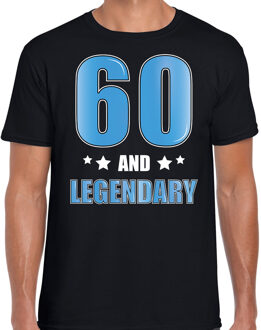 Bellatio Decorations 60 and legendary verjaardag cadeau t-shirt / shirt - zwart met blauwe en witte letters - voor heren - 60ste verjaardag kado shirt / outfit 2XL