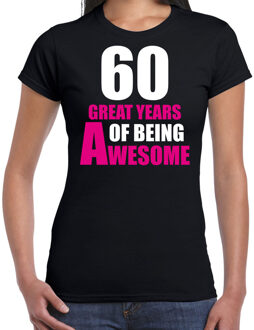 Bellatio Decorations 60 Great years of being awesome cadeau t-shirt zwart voor dames - 60 jaar verjaardag kado shirt / outfit 2XL