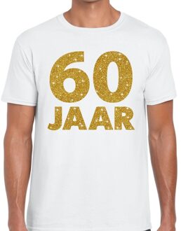 Bellatio Decorations 60 jaar goud glitter verjaardag/jubileum kado shirt wit heren 2XL