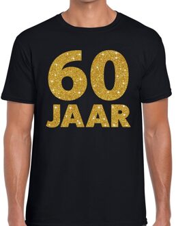 Bellatio Decorations 60 jaar gouden glitter tekst t-shirt zwart heren M
