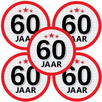 Bellatio Decorations 60 jaar leeftijd sticker - 10x - rond - Dia 15 cm - 60 jaar verjaardag - jubileum - leeftijd versier