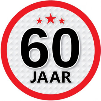 Bellatio Decorations 60 jaar leeftijd sticker rond 15 cm - 60 jaar verjaardag/jubileum versiering
