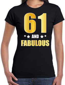 Bellatio Decorations 61 and fabulous verjaardag cadeau t-shirt / shirt - zwart - gouden en witte letters - voor dames - 61 jaar verjaardag kado shirt / outfit 2XL