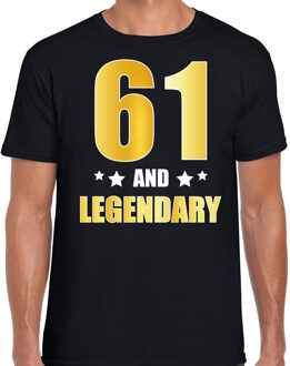 Bellatio Decorations 61 and legendary verjaardag cadeau t-shirt - zwart - gouden letters - heren - 61 jaar geworden
