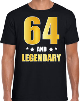 Bellatio Decorations 64 and legendary verjaardag cadeau t-shirt / shirt - zwart - gouden en witte letters - voor heren - 64 jaar verjaardag kado shirt / outfit 2XL