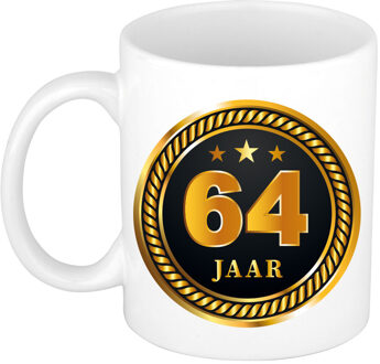 Bellatio Decorations 64 jaar cadeau mok / beker medaille goud zwart voor verjaardag/ jubileum Multi