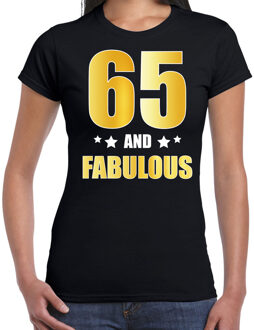 Bellatio Decorations 65 and fabulous verjaardag cadeau t-shirt / shirt - zwart - gouden en witte letters - voor dames - 65 jaar verjaardag kado shirt / outfit 2XL