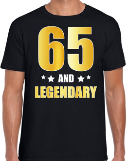 Bellatio Decorations 65 and legendary verjaardag cadeau t-shirt / shirt - zwart - gouden en witte letters - voor heren - 65 jaar verjaardag kado shirt / outfit M
