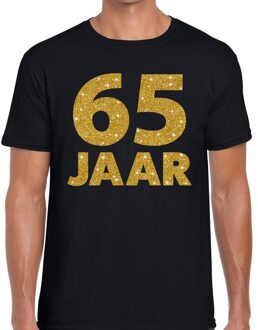 Bellatio Decorations 65 jaar gouden glitter tekst t-shirt zwart heren