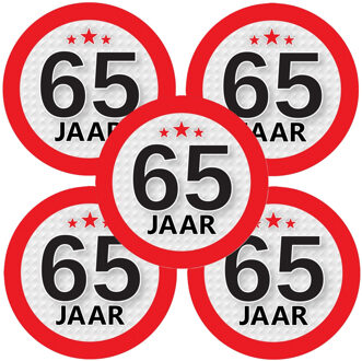 Bellatio Decorations 65 jaar leeftijd sticker - 15x - rond - Dia 9 cm - 65 jaar verjaardag - jubileum - leeftijd versieri