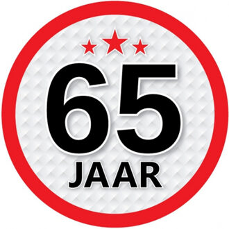 Bellatio Decorations 65 jaar leeftijd sticker rond 15 cm - 65 jaar verjaardag/jubileum versiering