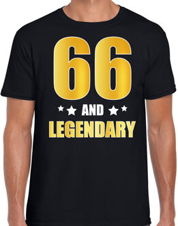 Bellatio Decorations 66 and legendary verjaardag cadeau t-shirt / shirt - zwart - gouden en witte letters - voor heren - 66 jaar verjaardag kado shirt / outfit 2XL