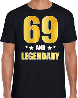 Bellatio Decorations 69 and legendary verjaardag cadeau t-shirt / shirt - zwart - gouden en witte letters - voor heren - 69 jaar verjaardag kado shirt / outfit 2XL