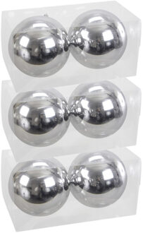 Bellatio Decorations 6x Grote kunststof kerstballen zilver glanzend 15 cm - Grote onbreekbare kerstballen