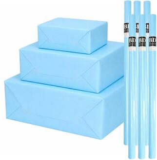 Bellatio Decorations 6x - rollen cadeau Inpakpapier - lichtblauw - 200 x 70 cm - cadeaupapier