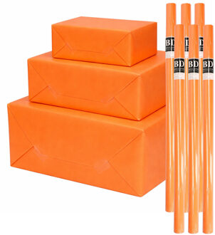 Bellatio Decorations 6x - rollen cadeau Inpakpapier - oranje - 200 x 70 cm - cadeaupapier