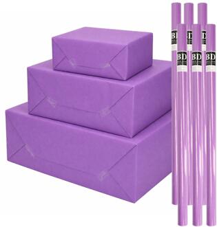 Bellatio Decorations 6x - rollen cadeau Inpakpapier - paars - 200 x 70 cm - cadeaupapier
