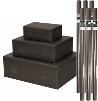 Bellatio Decorations 6x - rollen cadeau Inpakpapier - zwart - 200 x 70 cm - cadeaupapier